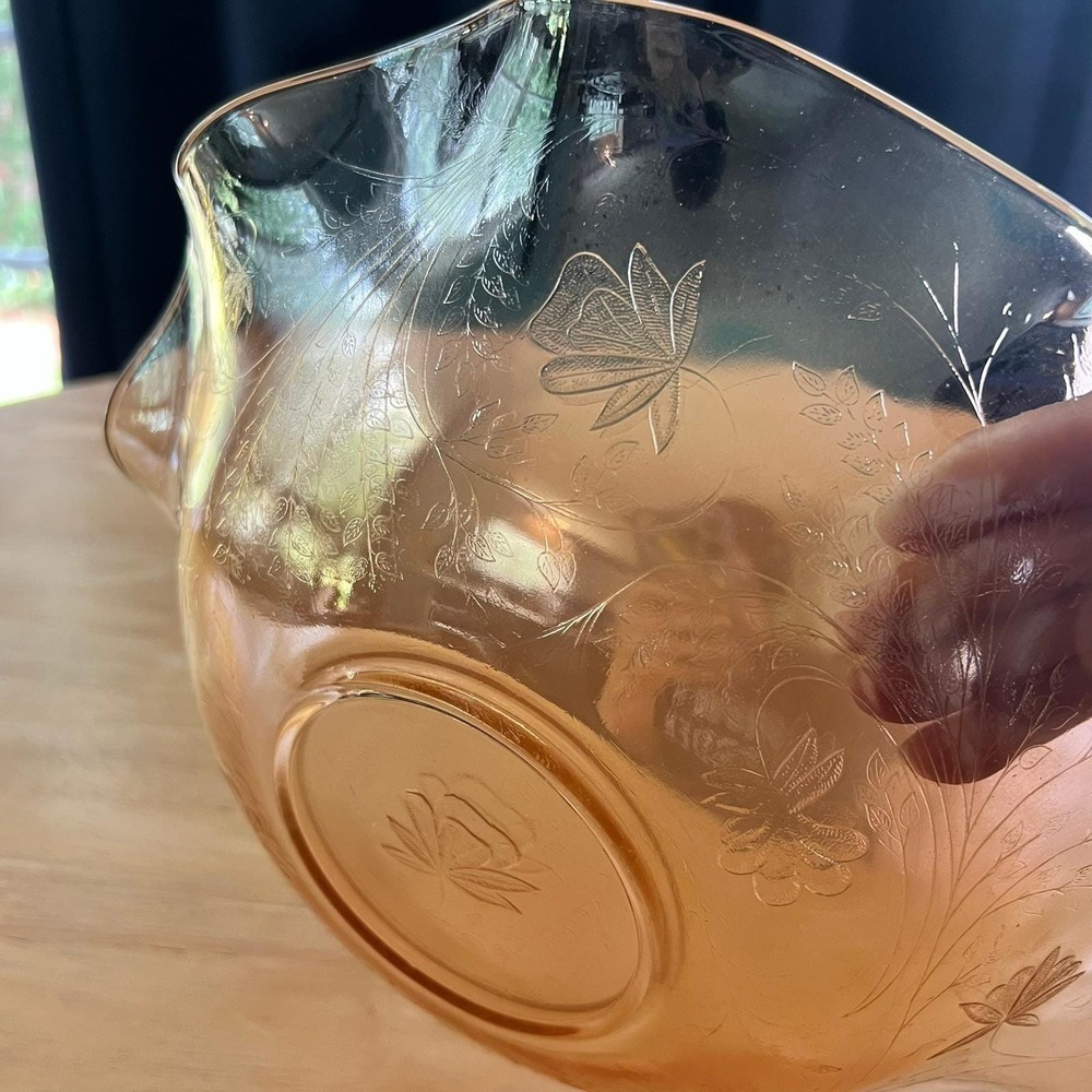 Jeannette Glass Floragold Louisa Carnival Glass Ruffled Bowl Marigold Vintage
